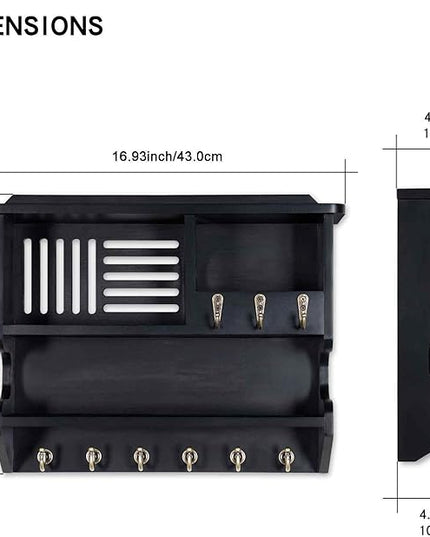 Mutsault Key Holder for Wall, Mail and Key Holder for Home Decor, Key and Mail Holder for Wall with Key Hooks, Black