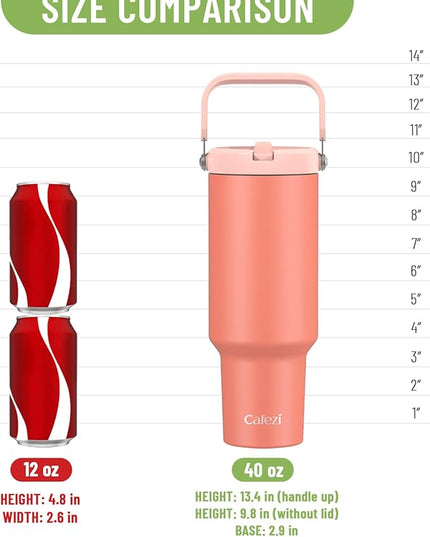40 oz Tumbler with Handle Flip Straw, Vacuum Insulated Tumblers with Flip Straw and Top Handle, Reusable Insulated Cup for Home, Outdoors, Leakproof, Fits in Cup Holder, Cold for 30 Hours
