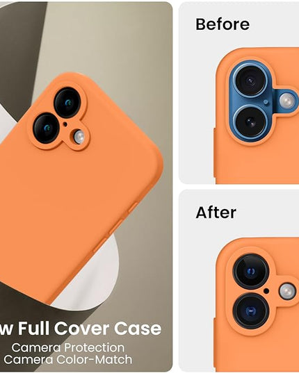FireNova Designed for iPhone 16 Plus Case, Silicone Upgraded [Camera Protection] Case with [2 Screen Protectors], Soft Anti-Scratch Microfiber Lining Inside, 6.7 inch, Kumquat