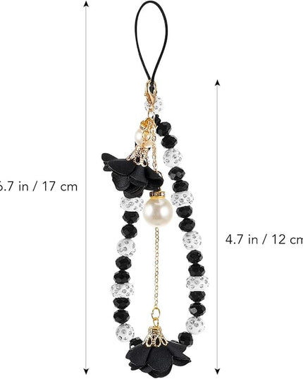 POPETPOP Crystal Flower Pendant Beaded Phone Charm Non-Slip Wrist Strap 6.7 Inch for Cell Phones Keys and Wallet Accessories