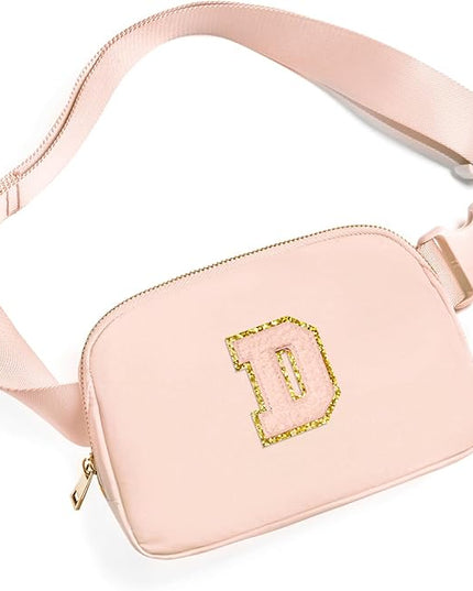 Gitus Gifts for 8 9 10 11 12 Year Old Girls Belt Bag Fanny Pack Crossbody Bags with Initial Letter Patch Cute Stuff Birthday Gifts for Teen Girls Women Personalized Trend Stuff (Coral Pink-D)