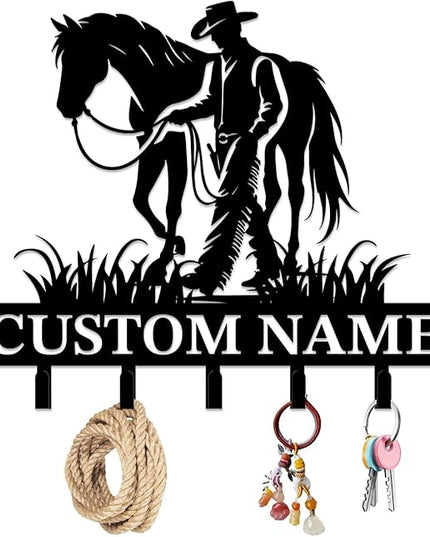 peanut case Personalized Farm Horse Keys Hooks,Custom Name Metal Cowboy Horse Art Keys Hooks,Metal Horse Lover Wall Home Storage Decorative Keys Hooks,Key Holder Hooks for Wall (Style A)