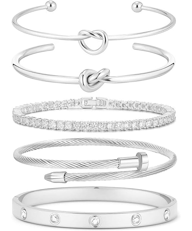 18 K Gold Plated Love Bangle Bracelet Stack Cuff Jewelry for Women Jewelry Set for Women Gift with Box