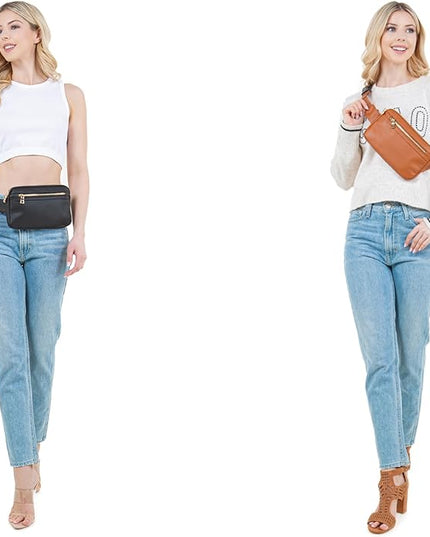 LOVESOME Vegan Leather Everywhere Fashion Waist Bag Fanny Pack Crossbody Bag Belt Bag Sling Bag with Adjustable Strap for Women (Black)