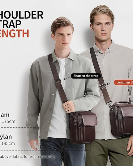Augus Leather Small Messenger Bag For Men Crossbody Handbag Shoulder Sling Travel Bags for Men Purse Daypack Magnetic Buckle
