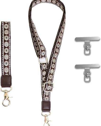 LEMEDE Wrist Keychain and Adjustable Phone Lanyard, Silver Hook Phone Crossbody Strap with 360° Rotating Phone Pads