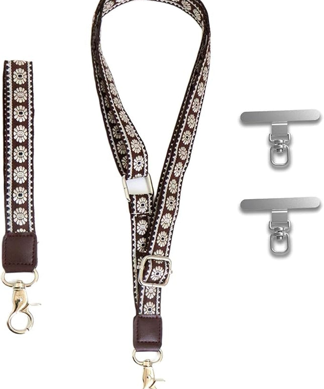 LEMEDE Wrist Keychain and Adjustable Phone Lanyard, Silver Hook Phone Crossbody Strap with 360° Rotating Phone Pads