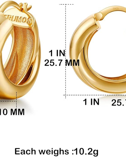 18K Gold Plated Chunky Hoop Earrings for Women Fashion Thick Gold Hoops Set Jewelry for Birthday Christmas Gifts
