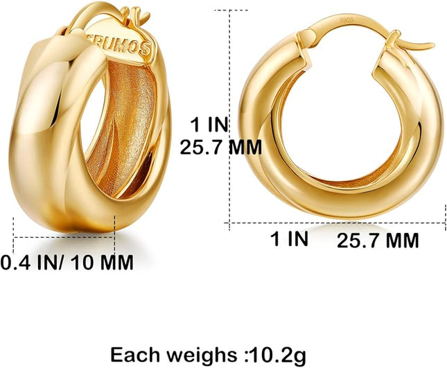 18K Gold Plated Chunky Hoop Earrings for Women Fashion Thick Gold Hoops Set Jewelry for Birthday Christmas Gifts
