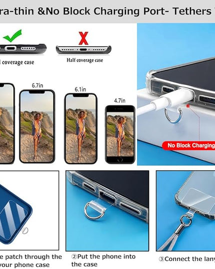 Cell Phone Lanyard Phone Crossbody Chain, Adjustable Cellphone Straps,Leather+Metal Shoulder Strap Chain with Phone Tether Patches Compatible with Most Phones Bag Purse