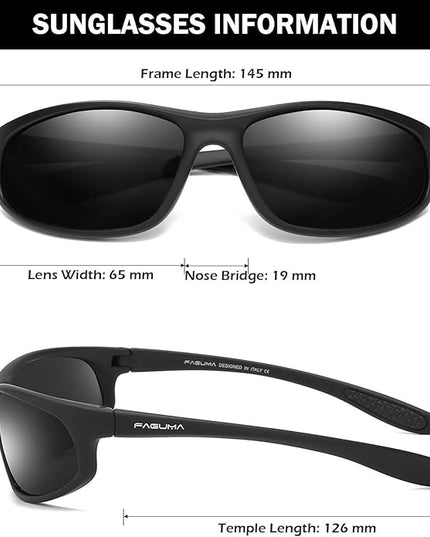 FAGUMA Polarized Sports Sunglasses For Men Cycling Driving Fishing UV400 Protection