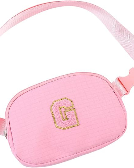 Glratn Initial Letter Fanny Pack for Girls,Patch Belt Bag,Toddler Crossbody Bags，Gifts for 3 4 5 6 7 8 9 10 11 12 Year Old Teens Kids,Christmas Graduation Gifts for Teen Girls.(Pink-G)