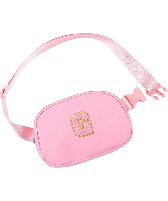 Glratn Initial Letter Fanny Pack for Girls,Patch Belt Bag,Toddler Crossbody Bags，Gifts for 3 4 5 6 7 8 9 10 11 12 Year Old Teens Kids,Christmas Graduation Gifts for Teen Girls.(Pink-G)