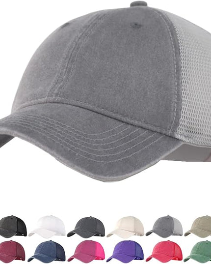 Vintage Washed Soft Crown Baseball Cap Plain Snapback Trucker Hat Men Women Adjustable Distressed Mesh-Back Ball Cap
