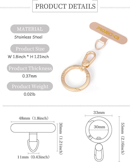 project-cb Phone Metal Tether Tab, Lanyard Patch, Phone Stand Key Ring, Ring Holder, Strap Tab