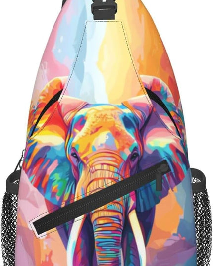 Animal Face Sling Bag Crossbody Bags Chest Bag Backpack for Travel Running and Hiking for Men Women Colorful Elephant