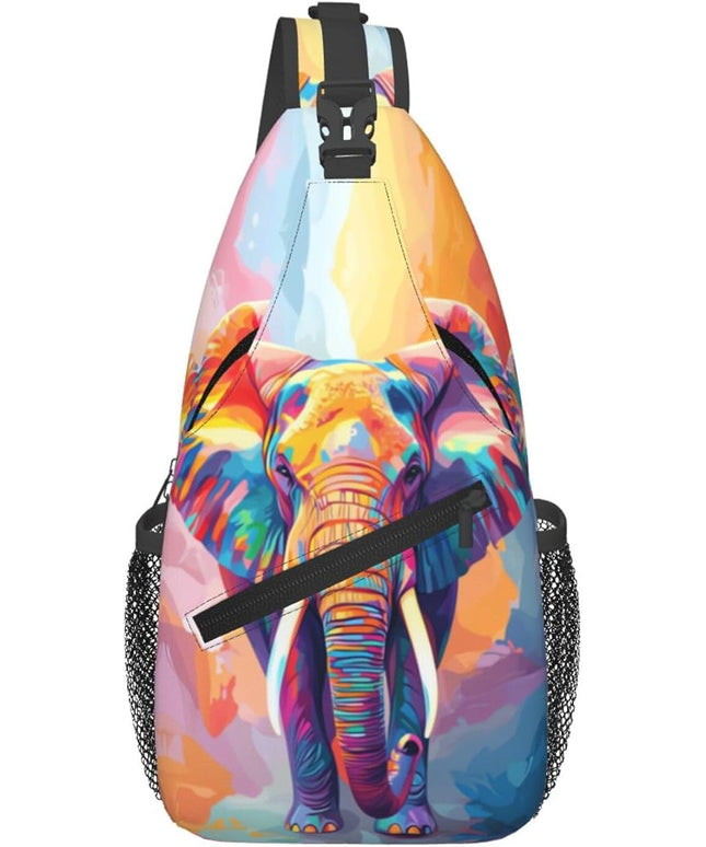 Animal Face Sling Bag Crossbody Bags Chest Bag Backpack for Travel Running and Hiking for Men Women Colorful Elephant