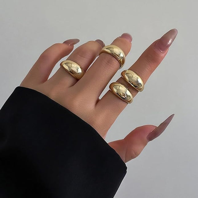 GiftInBox Gold Chunky Rings Set for Women Open Stacking Knuckle Ring Adjustable Round Dome Rings Set Minimalist Irregular Statement Women Ring Jewelry Gift