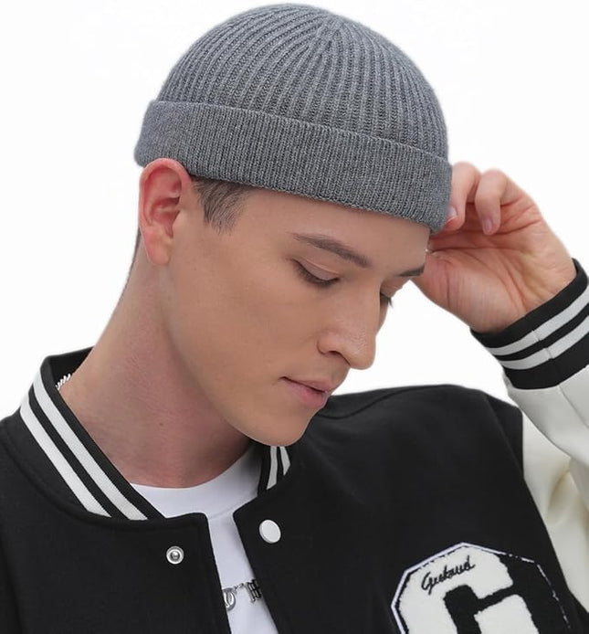 ROYBENS Thin Swag Wool Short Fisherman Beanie for Men Women, Knit Cuff Trawler Beanie Watch Hat, Soft Spring Fall Skull Cap