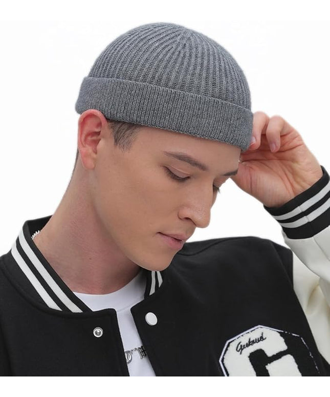 ROYBENS Thin Swag Wool Short Fisherman Beanie for Men Women, Knit Cuff Trawler Beanie Watch Hat, Soft Spring Fall Skull Cap