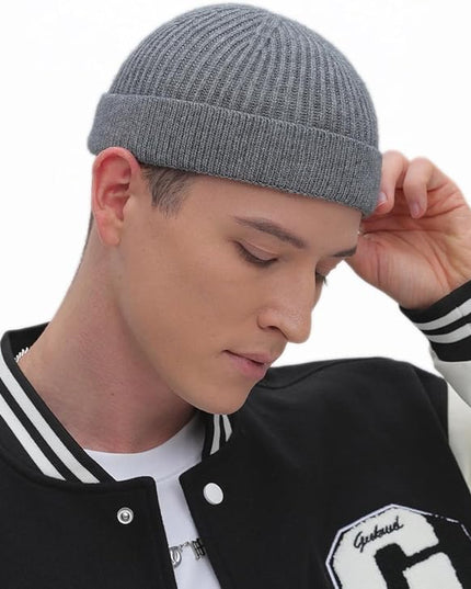 ROYBENS Thin Swag Wool Short Fisherman Beanie for Men Women, Knit Cuff Trawler Beanie Watch Hat, Soft Spring Fall Skull Cap