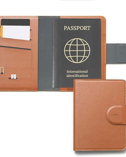 LHiDS Leatherette Passport Holder with RFID Protection, Premium PU Leather, Snap Button Closure, Travel Passport Wallet Cover for Passport, Boarding Passes, Business Cards, Cash (Classic Brown)