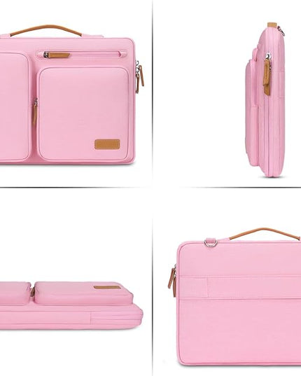 MOSISO 360 Protective Laptop Shoulder Bag,15-15.6 inch Computer Bags Compatible with MacBook Pro 16 inch, HP, Dell, Lenovo, Asus Notebook,Side Open Messenger Bag with 4 Zipper Pockets, Pink