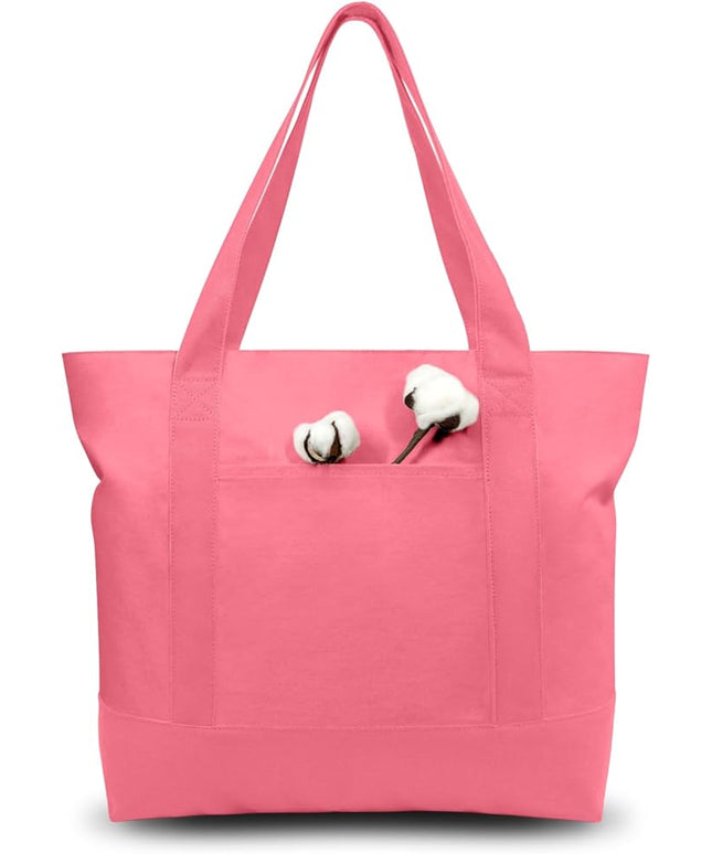 TOPDesign 3-Pack Canvas Tote Bags with an External Pocket, Reusable Grocery Shopping Bags, Top Zipper Closure, Daily Essentials (Rose Pink)