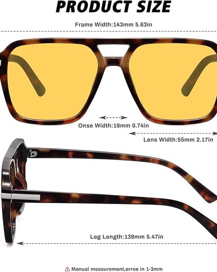 Retro Aviator Sunglasses for Women Men Trendy Classic Square 70s 80s 90s Vintage Shades Double Bridge Aviators FZN813
