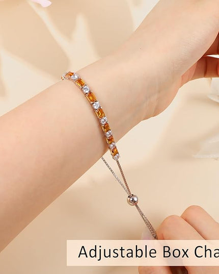 Birthstone Tennis Bracelets for Women White Gold Sterling Silver Gemstone Bracelets Adjustable Chain 6-9 Inchs Jewelry Anniversary Birthday Gifts for Women Mom Wife Her