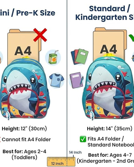 Kids Backpack for Boys and Girls, Kindergarten School Bag with Chest Strap (Blue Shark, 14 Inch)
