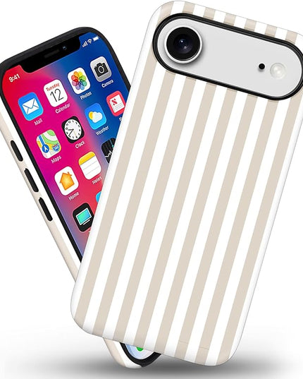 Magnetic for iPhone 17 Air Case Cute Stripes Phone Case, Shockproof Slim TPU and Hard PC Protective Phone Cover Compatible with MagSafe Designed for Women Girls, Apricot