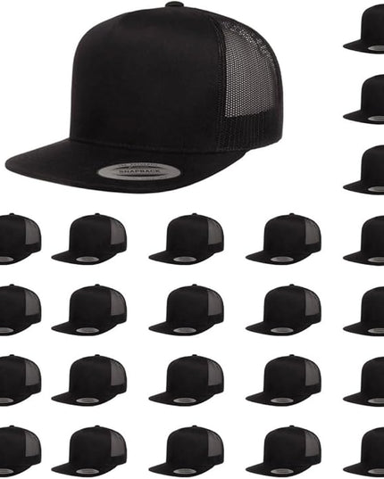 Yupoong 5-Panel YP Classic Trucker Cap | High Profile Flat Visor Snapback | OSFM | Bulk Packs Available