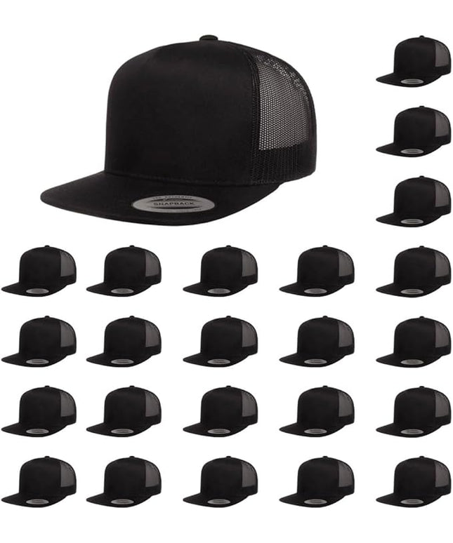 Yupoong 5-Panel YP Classic Trucker Cap | High Profile Flat Visor Snapback | OSFM | Bulk Packs Available