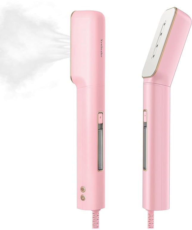 Newbealer 2in1 Travel Iron with Global Voltage, 100-240V Clothes Steamer, Dry Ironing & 2 Steam Levels, Non-Stick Ceramic Soleplate, Fabric Wrinkle Remover, Auto-off, Self Cleaning, No Clamp (Pink)