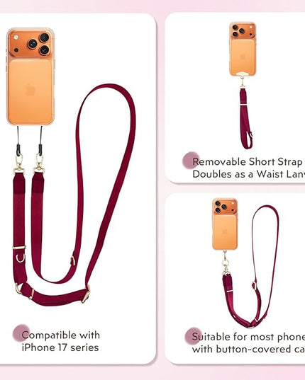 WEZEBEL Red Women’s Crossbody Strap for Cell Phone, Adjustable Nylon Lanyard & Accessory Kit for iPhone for Everyday Carry