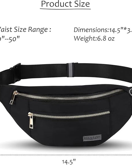 MAXTOP Large Crossbody Fanny Pack with 4-Zipper Pockets,Gifts for Enjoy Sports Festival Workout Traveling Running Casual Hands-Free Wallets Waist Pack Phone Bag Carrying All Phones