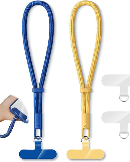 2 Pack Phone Lanyard,2×Phone Wrist Strap,4×Tether Tabs,Universal Cell Phone Multifuctional Patch Polyester Lanyards,Cell Phone Hand Strap for Women and Men(blue+yellow)