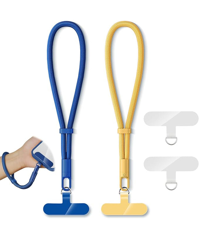 2 Pack Phone Lanyard,2×Phone Wrist Strap,4×Tether Tabs,Universal Cell Phone Multifuctional Patch Polyester Lanyards,Cell Phone Hand Strap for Women and Men(blue+yellow)