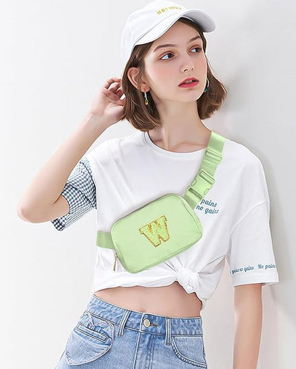 Gitus Gifts for 8 9 10 11 12 Year Old Girls Belt Bag Fanny Pack Crossbody Bags with Initial Letter Patch Cute Stuff Birthday Gifts for Teen Girls Women Personalized Trend Stuff (Light Green-W)