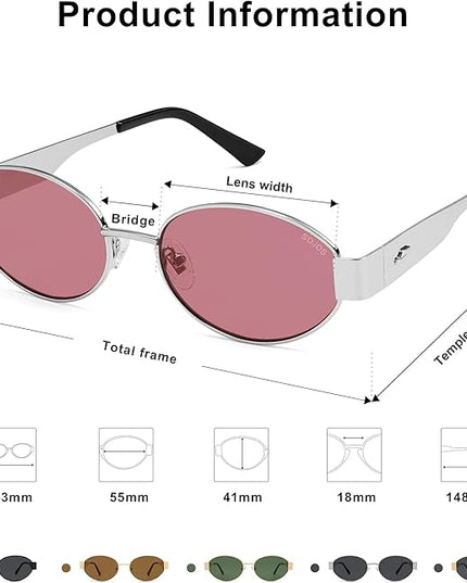 SOJOS Retro Oval Sunglasses for Women Trendy Classic Shades UV400 Protection SJ1256