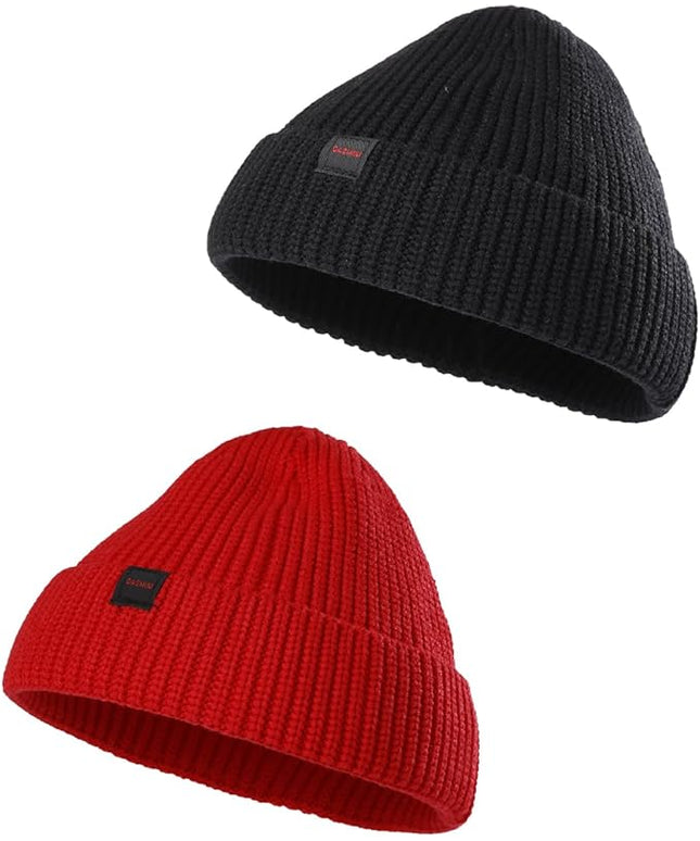 2 Pack Fisherman Beanie Hats for Men Women,Knit Trawler Skull Cap,Watch Cap,Spring Fall Winter Warm Short Hats