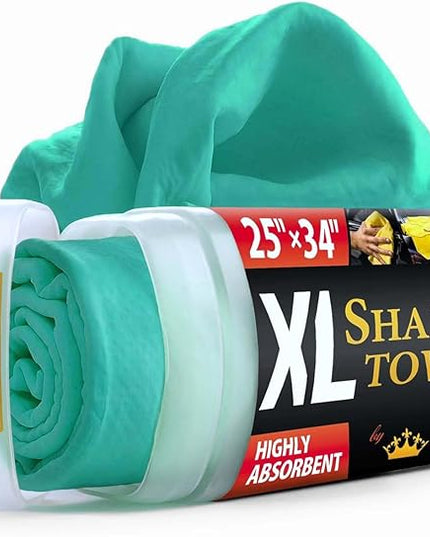 Premium XL Shammy Towel for Car - 34”x25” - Super Absorbent Chamois Cloth - Spots & Scratch-Free - Reusable Car Drying Towel