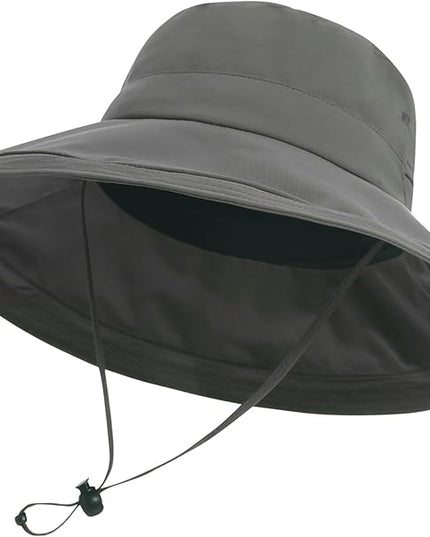 Sun Hats for Women, Wide Brim Waterproof Bucket Hat, Summer Beach Packable Ponytail Hat,UPF 50+ UV Protection