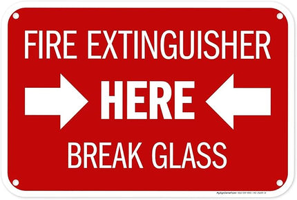Fire Extinguisher Here Break Glass Sign, 12x18 Inches, 55 mil thick HDPS (high density polystyrene), Made in USA by My Sign Center