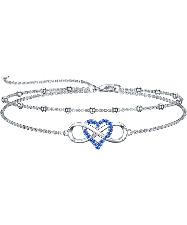 Dorunmo 925 Sterling Silver Infinity Heart Cross Circle Evil Eye Anklet Bracelets for Women Mother's Day Jewelry for Wife Girlfriend Mom Her