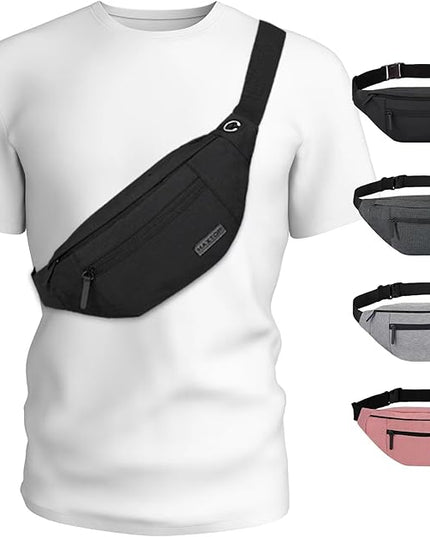 MAXTOP Large Crossbody Fanny Pack with 4-Zipper Pockets,Gifts for Enjoy Sports Festival Workout Traveling Running Casual Hands-Free Wallets Waist Pack Phone Bag Carrying All Phones