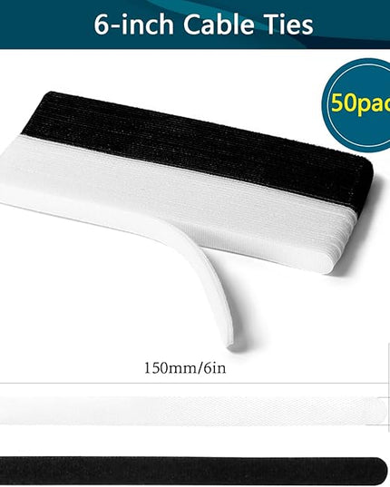 50PCS Reusable Cable Ties,Adjustable Cable Management,Cord Organizer,Cable Organizer,Multi-Purpose Wire Ties (25 Pcs Black and 25 Pcs White Cable Ties)