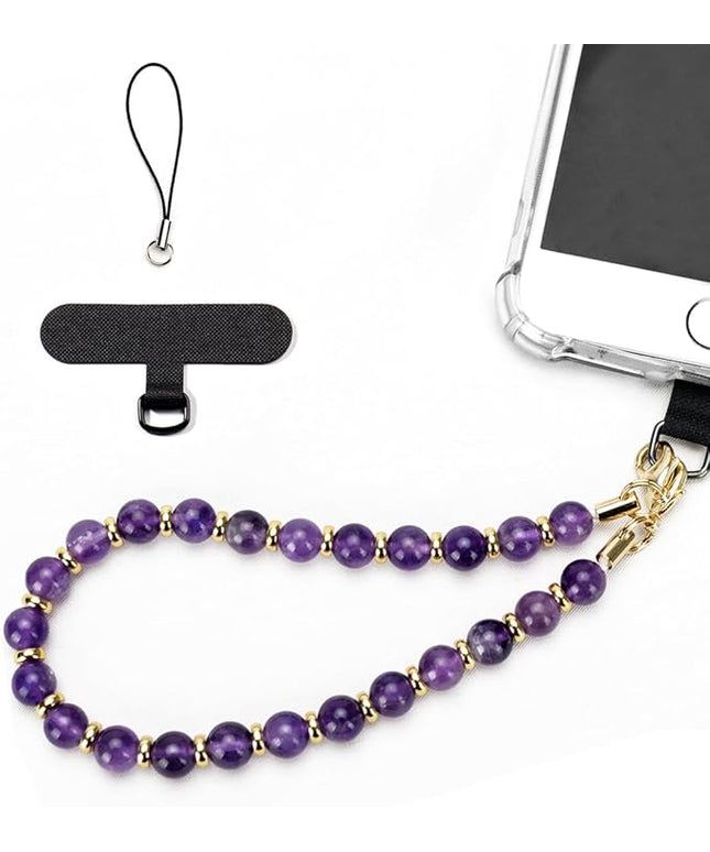 Marble Beaded Phone Wrist Strap, Cellphone Lanyard with Tether Tab, Hands-Free Wristlet Bracelet