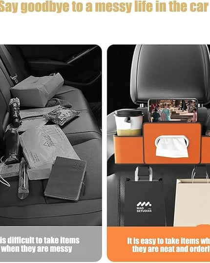 Car Organizers and Storage Box, 4-in-1 Car Back Seat Organizer with Phone Holder, Cup Holders, Tissue Box Dispenser & Storage Hook, Multi-functional Organizer for Phone, Drinks (Black,Style1)